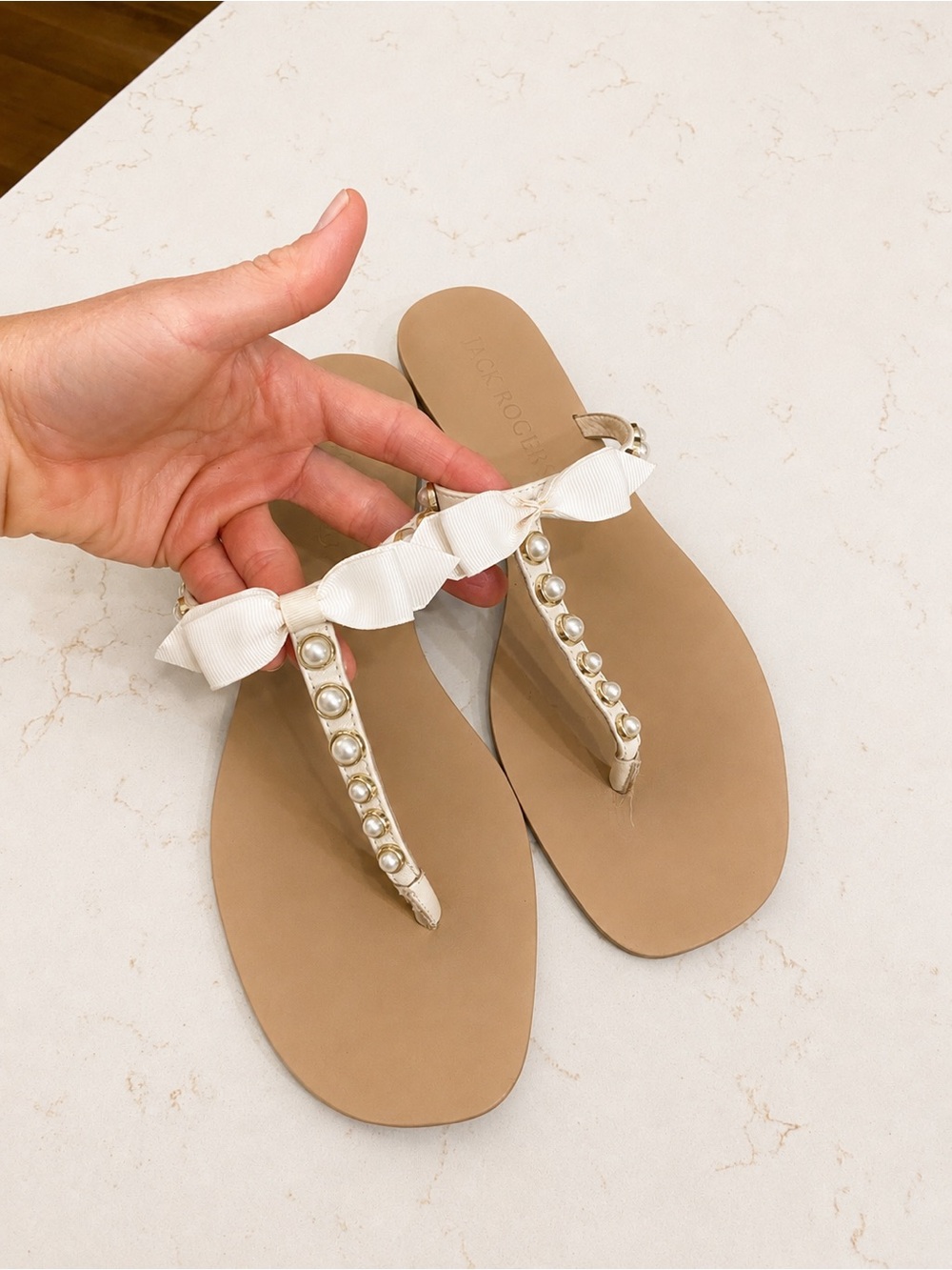 Jack rogers Pearl-Trim Bow Thong Sandals